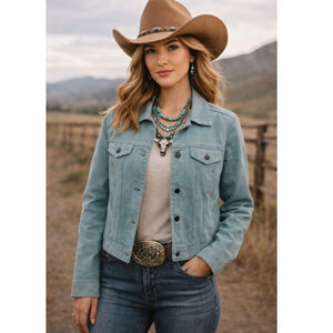 Charter Club Genuine Leather Jacket Women's Size L Aqua Timeless Retro Casual